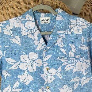 P&W Hawaiian shirt blue white floral